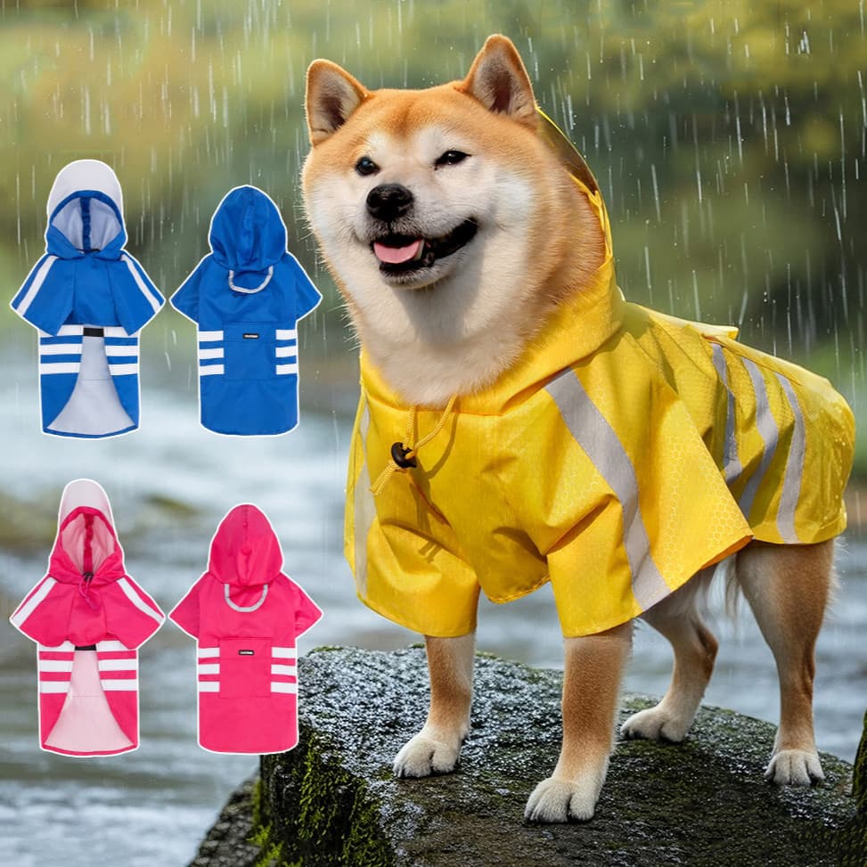 Capa De Chuva Para Cachorro Impermeável Reflexiva Leve Com Capuz Poncho Jaqueta
