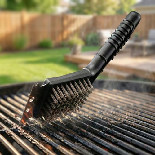 Escova Limpa Grelha Churrasqueira Cerdas De Aço Com Raspador Para Limpeza Churrasqueira