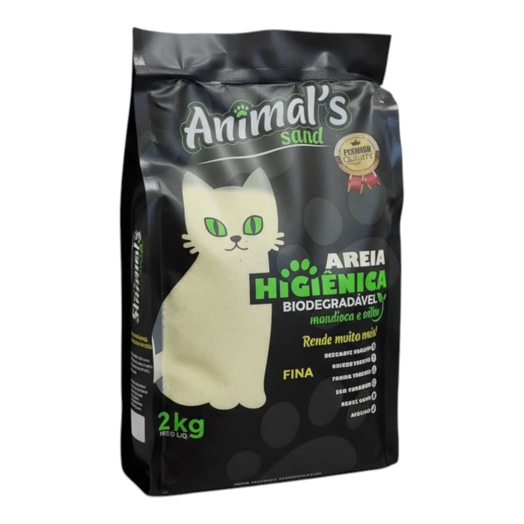 Areia Biodegradável Animals Gatos Milho E Mandioca Fina 2kg