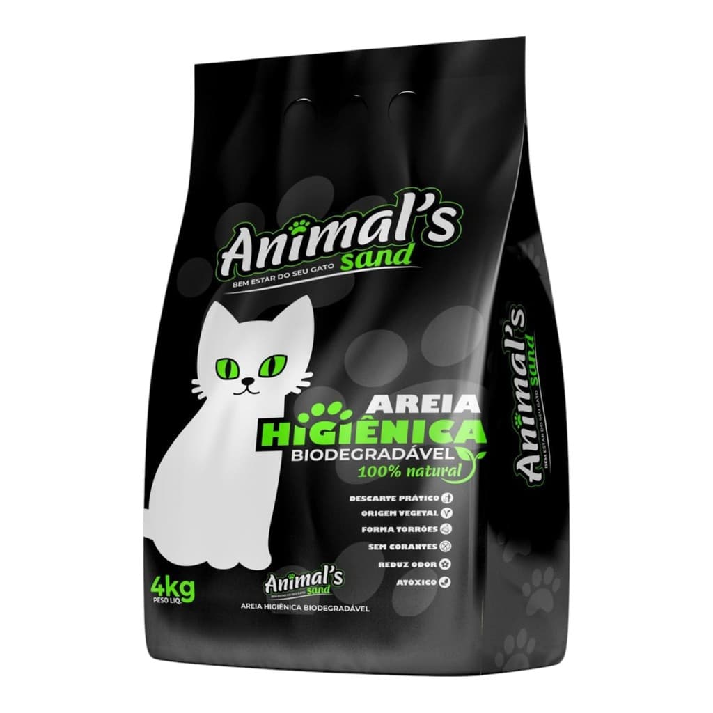 Areia Biodegradável Animals Gatos Milho Mandioca Grossa 4kg