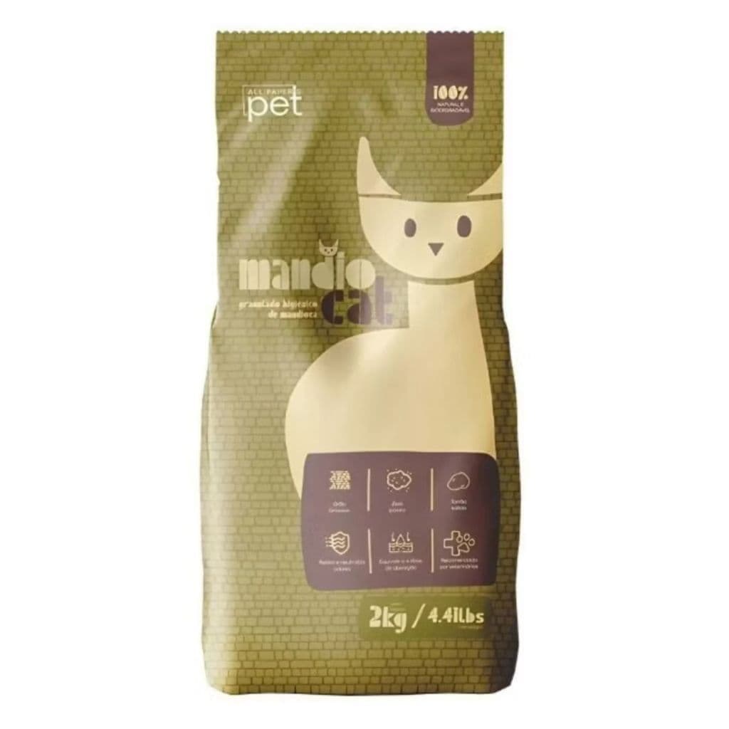 Areia Higiênica Mandiocat 2kg  Natural de Mandioca Elimina Odores Forma Torrões Eco-Friendly