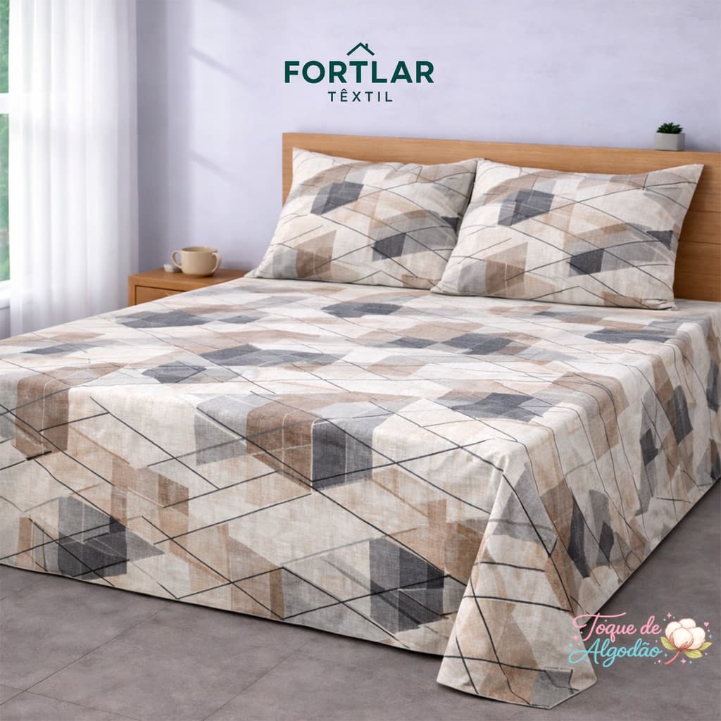 Kit Lençol 3 Pçs Percal 500 Fios Casal Toque de Algodão 2 Porta Travesseiro