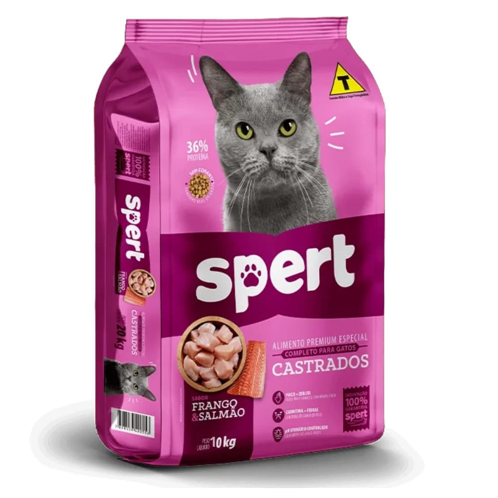 Ração Spert Gatos Castrados Premium Sabor Frango e Salmão PCT 10,1KG