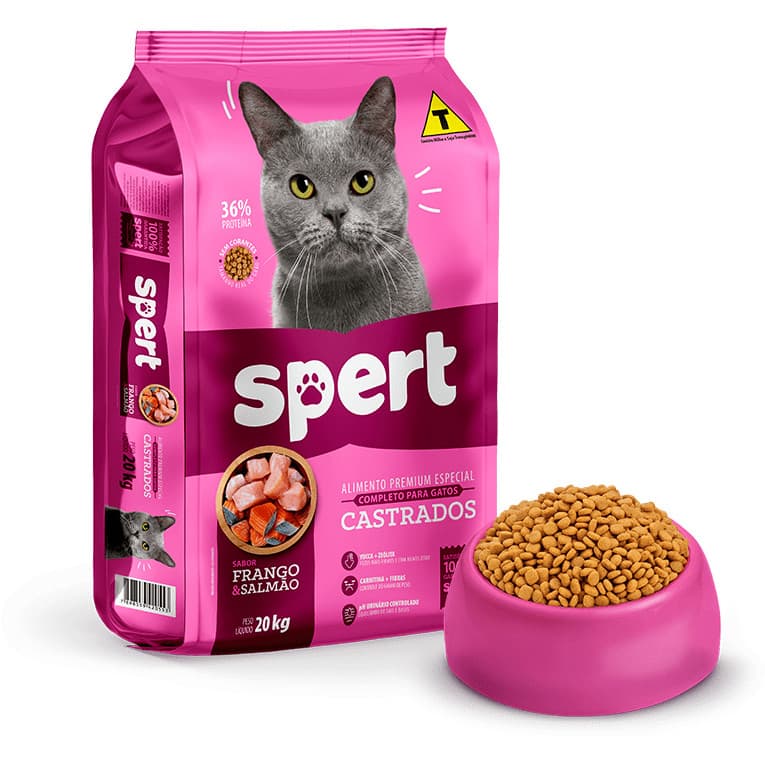 Ração Spert Gatos Castrados Premium Especial Sabor Frango e Salmão PCT 20KG