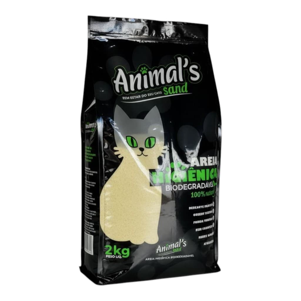 Areia Biodegradável Animals Gatos Milho Mandioca Grossa 2kg