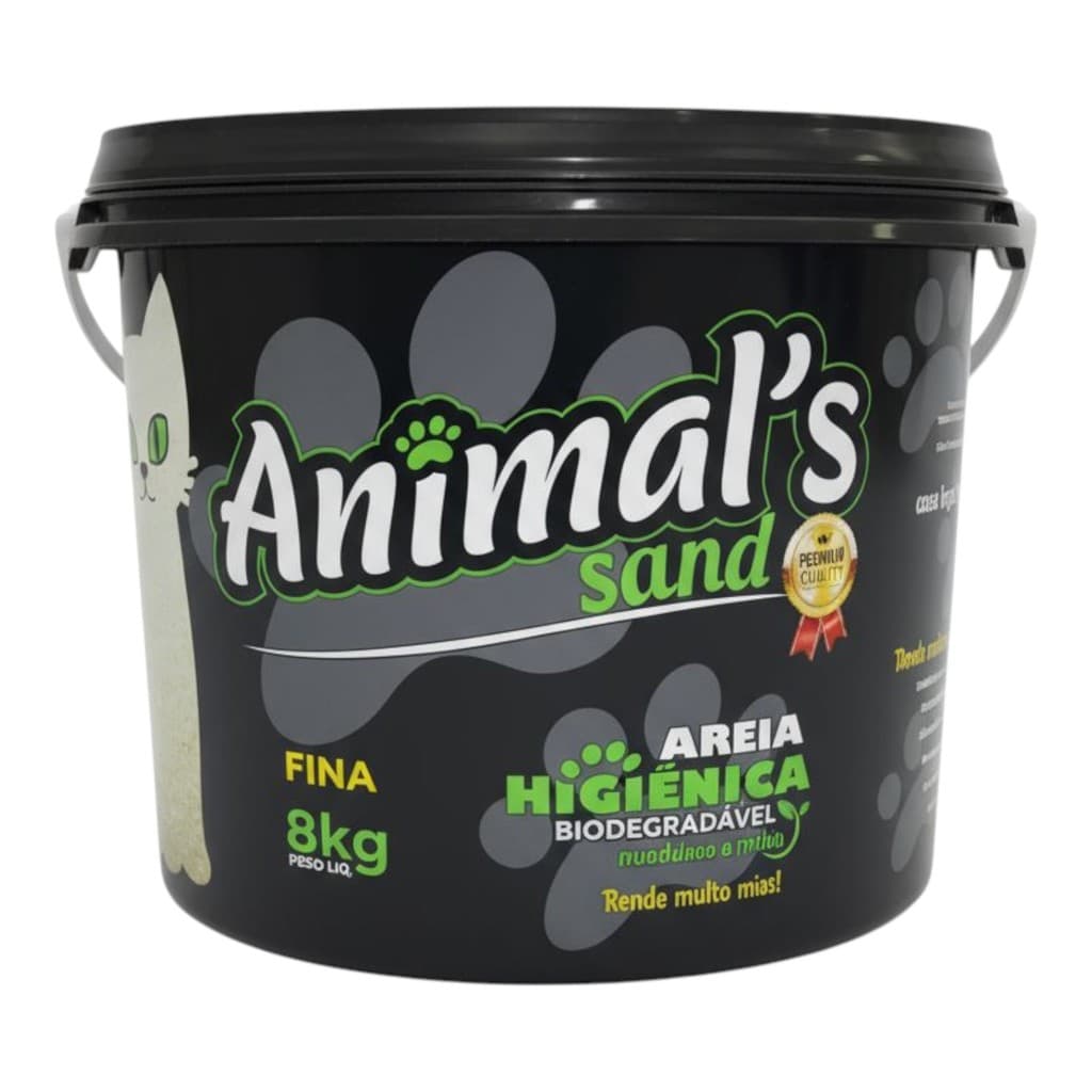 Balde Areia Biodegradável Animals Milho Mandioca Fina 8kg