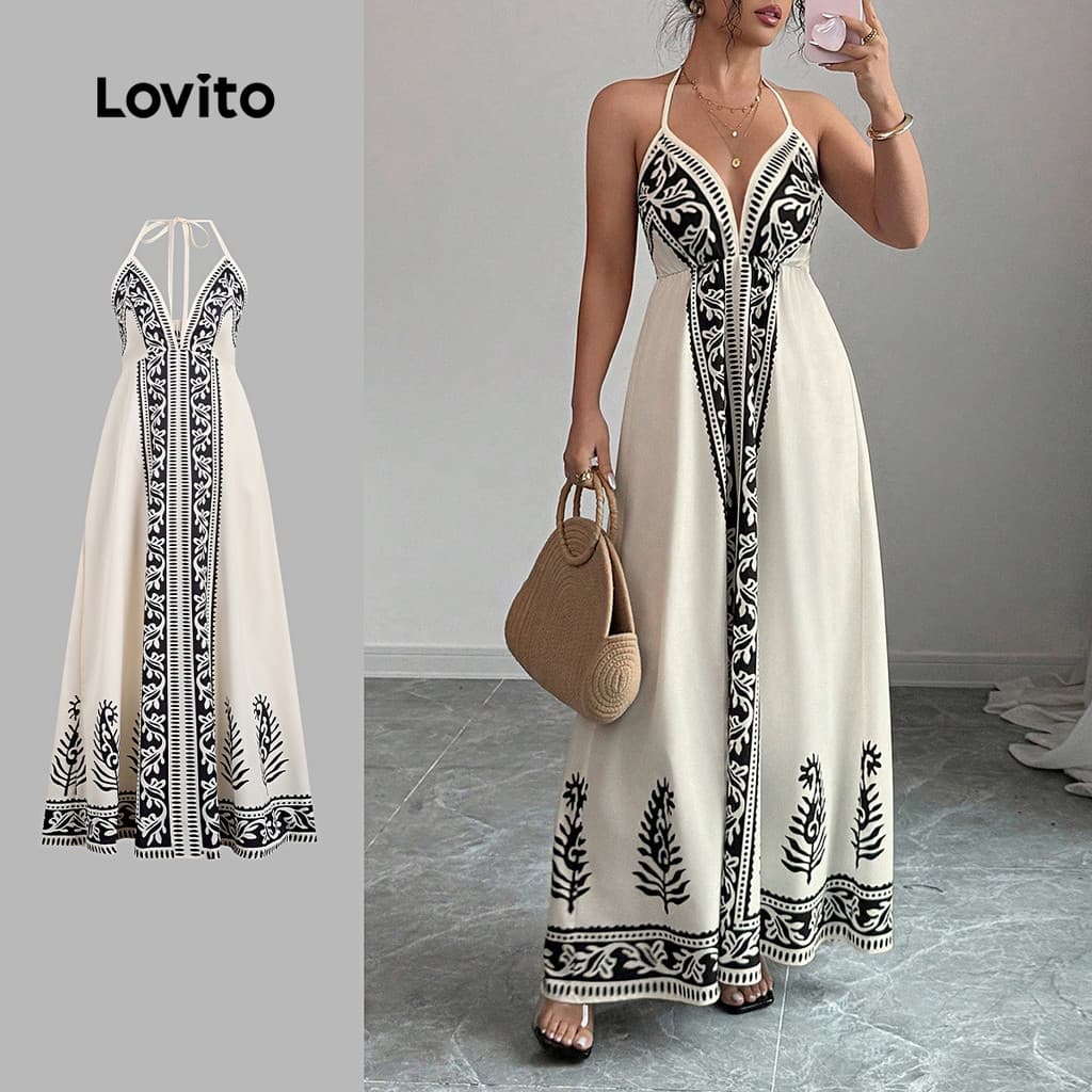 Lovito Vestido Boho sem costas vestido primavera/verão para mulheres LK3LD389