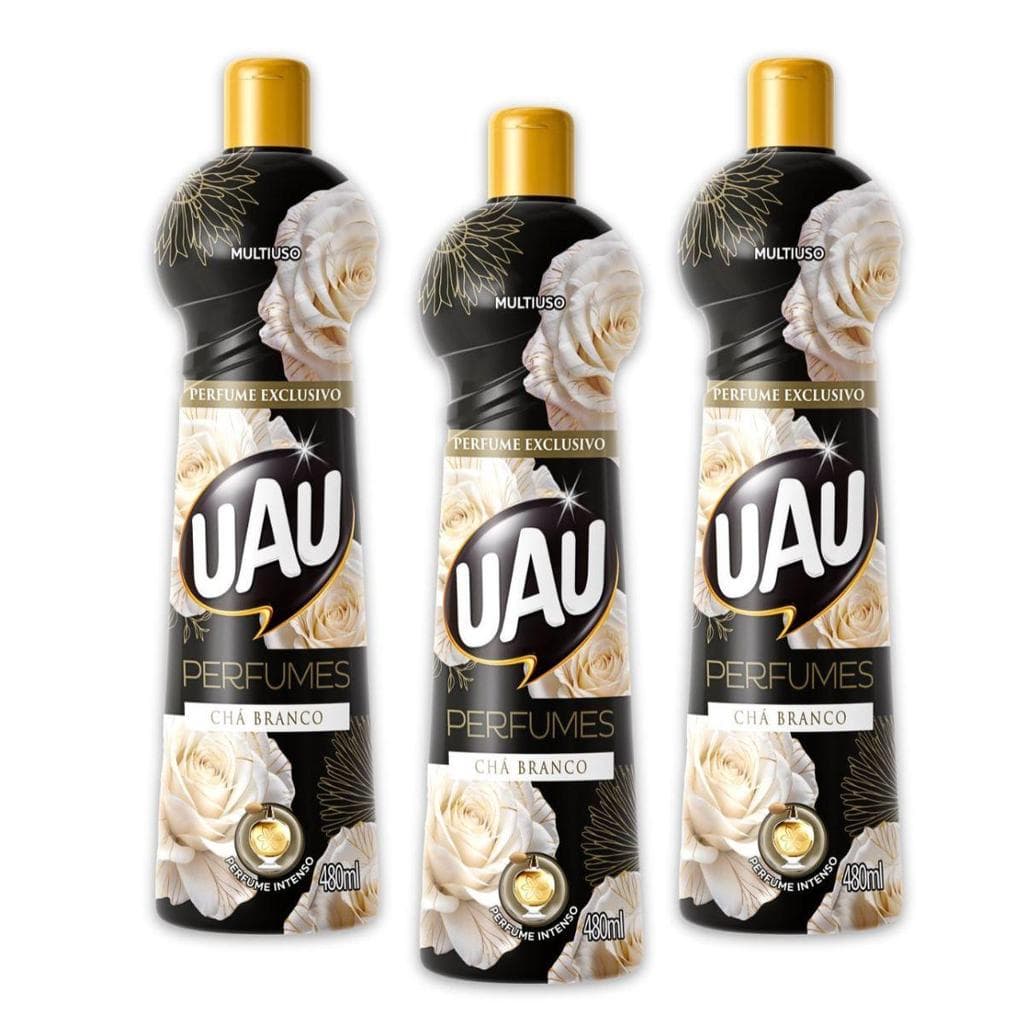 Kit 3un Multiuso 480ml UAU Ingleza Perfume Chá Branco Limpador