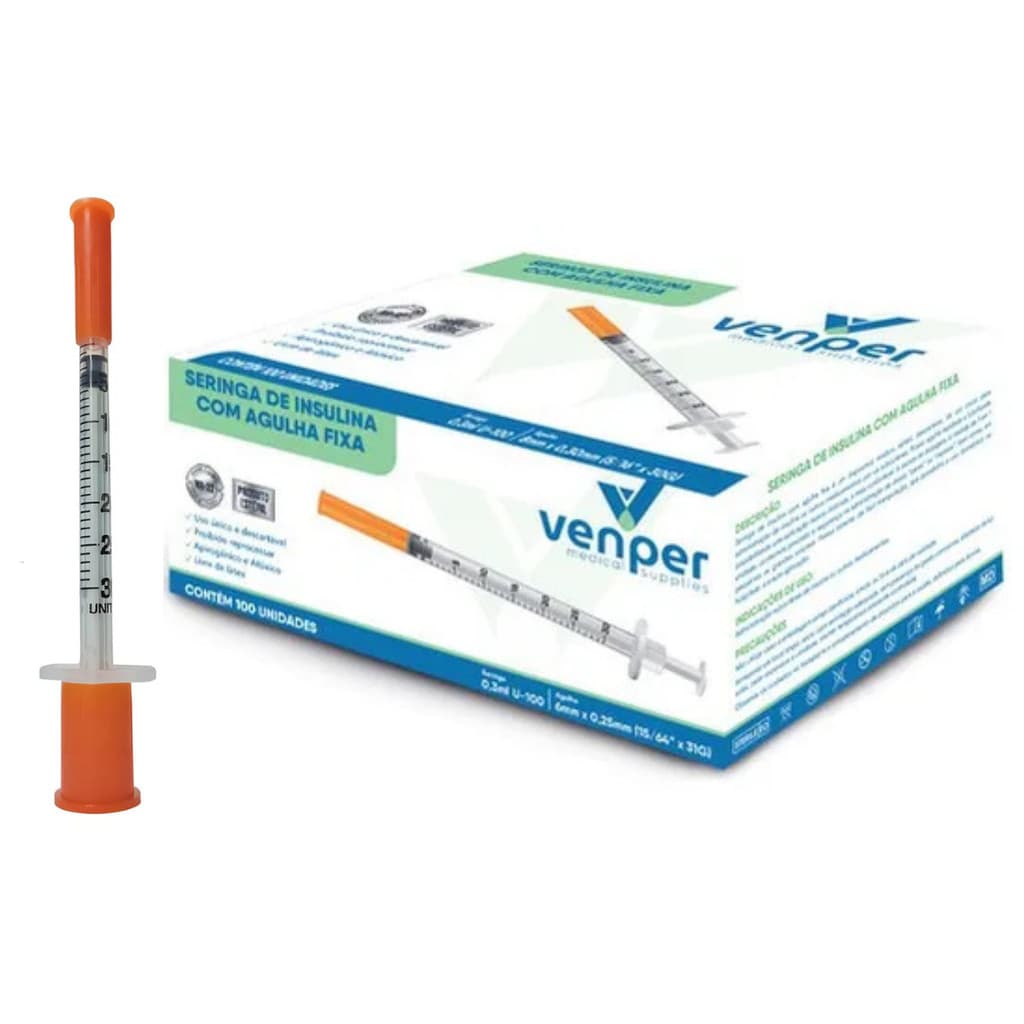 Seringa 0.3ml C/ Agulha Fixa 6x0,25mm Ultrafina Kit Até 50 Unidades Venper
