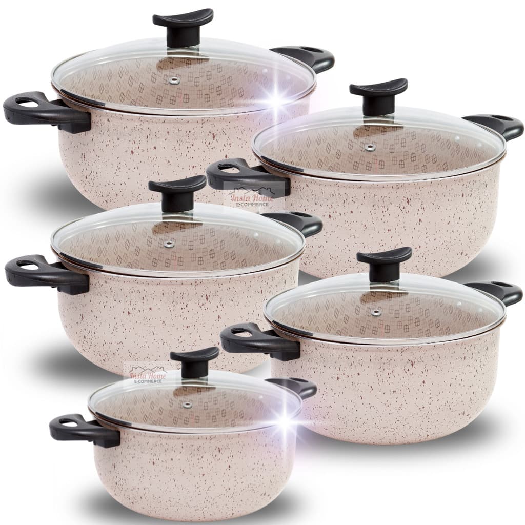 Jogo de Panelas Caçarolas 5 Peças Creme  Antiaderente Teflon Panelas Grande Cor Vanila