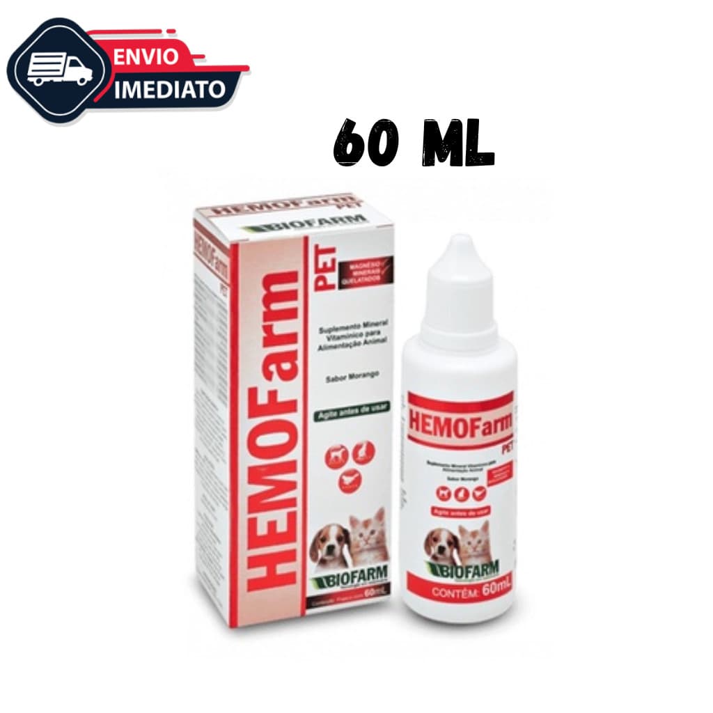 Hemofarm Pet  60 Ml - Suplemento vitamínico para Cães e Gatos - Sulfato Ferroso