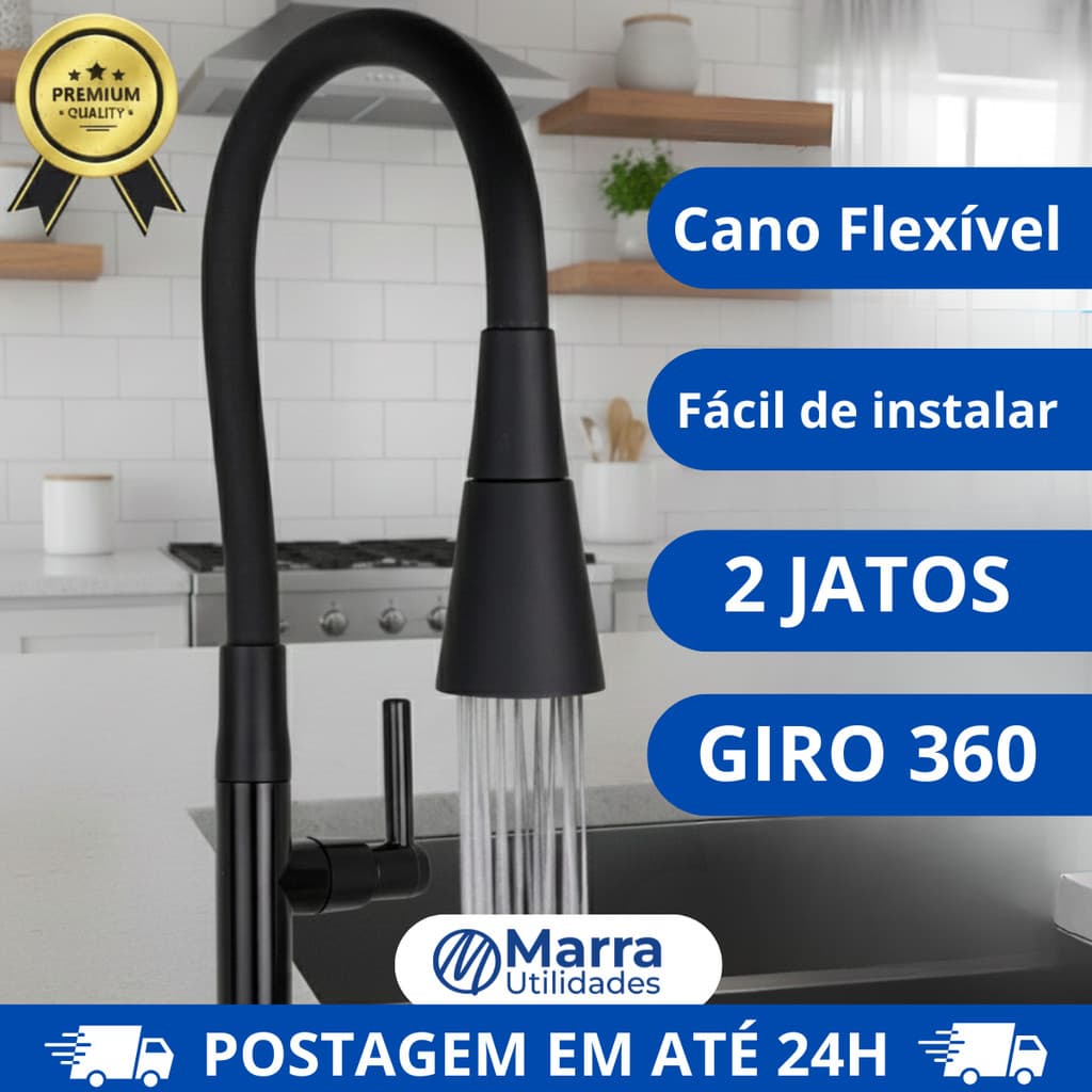 Torneira Bancada Cozinha Gourmet Preta Flexivel 2 Jatos 1/4 de volta para mesa pia Parede Bancada e mármore modelos