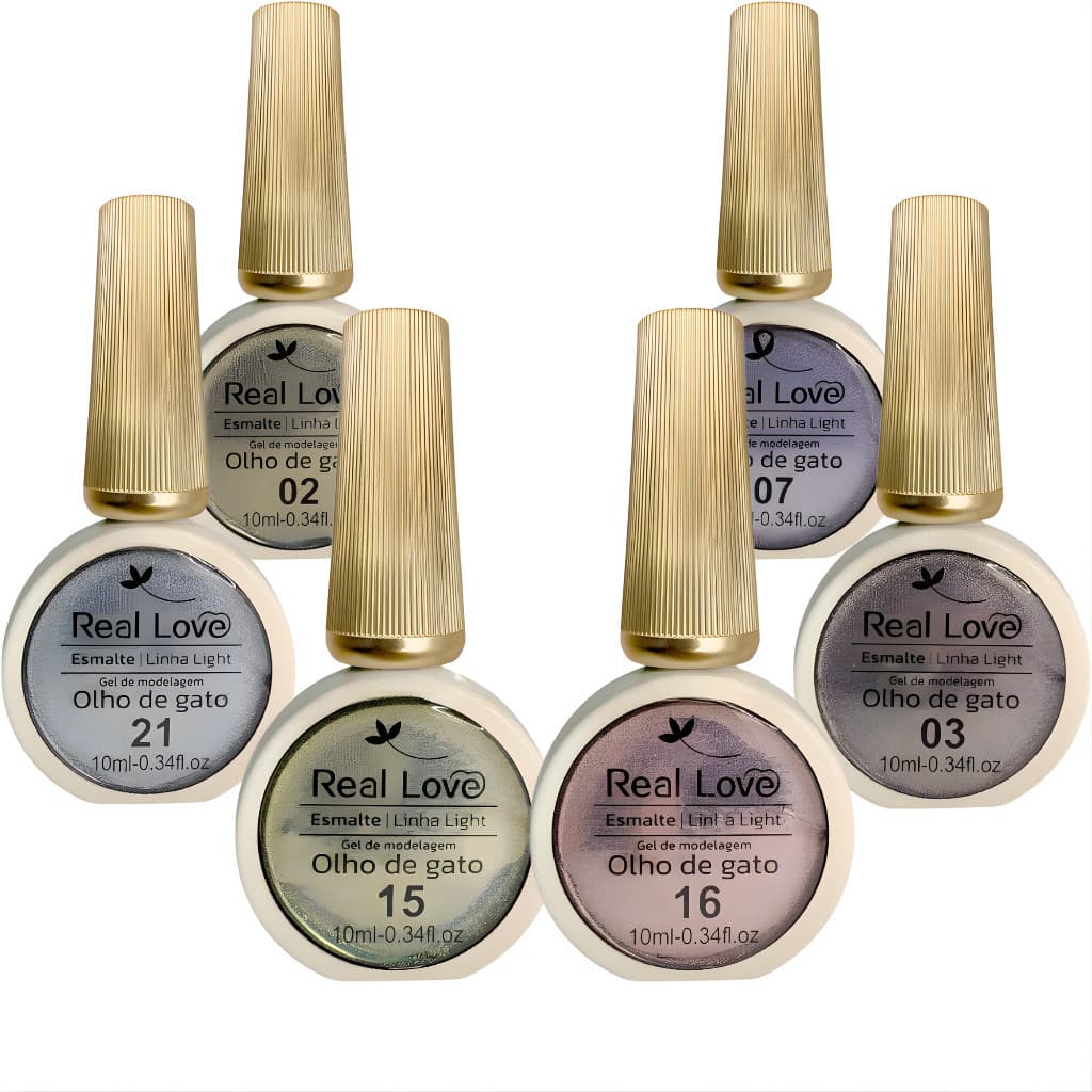Kit 6 Esmalte Em Gel Refletivo Glitter Olho De Gato 10ml - Real Love