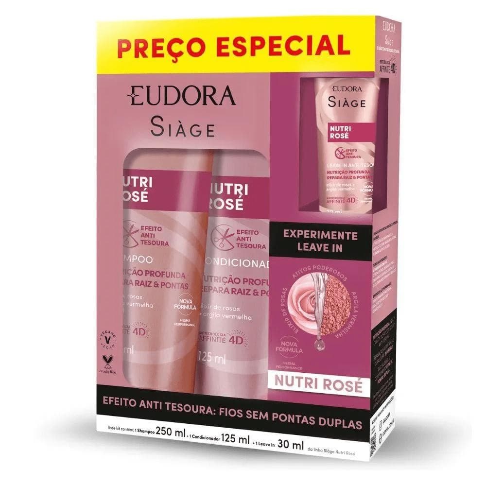 Kit Eudora Siàge Nutri Rosé Shampoo + Condicionador + Leave in