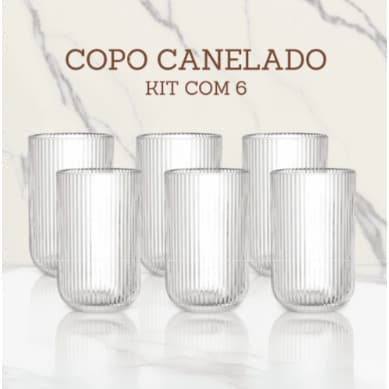 Jogo 6 ou 12 Copos Canelados de Vidro - 423ml - Em Casa Tem