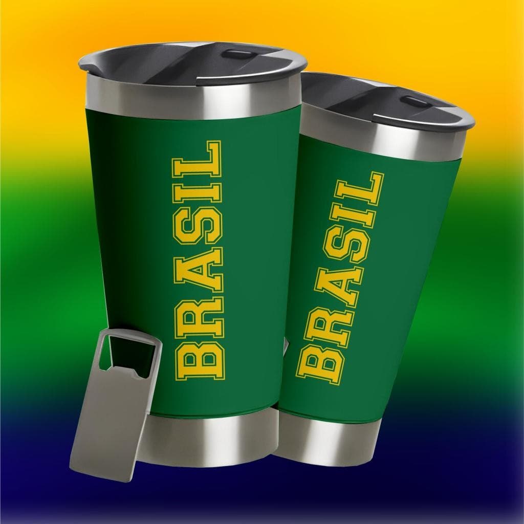Copo Térmico Brasil Patriota 473ml Bebidas Com Abridor Verde