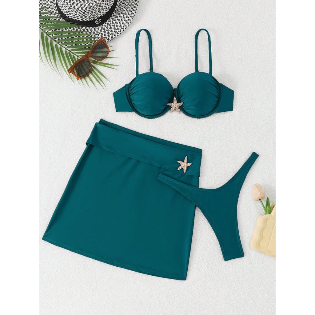 WD VEST Conjunto de Biquíni com Saia e Detalhe de Estrela do Mar 2025 XX546