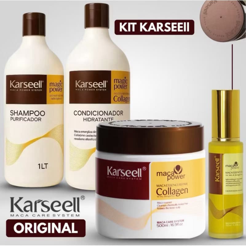 Kit Karseell Profissional Completo Shampoo 1L + Condicionador 1L + Másc 500g + Óleo 50ml  4 produtos