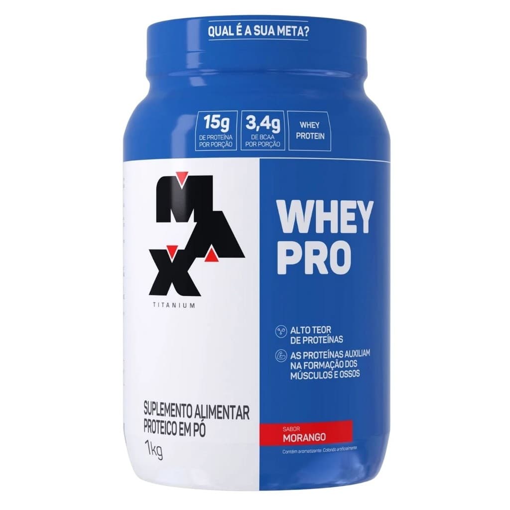 Whey Pro Pote 1kg Sabor Morango Max Titanium