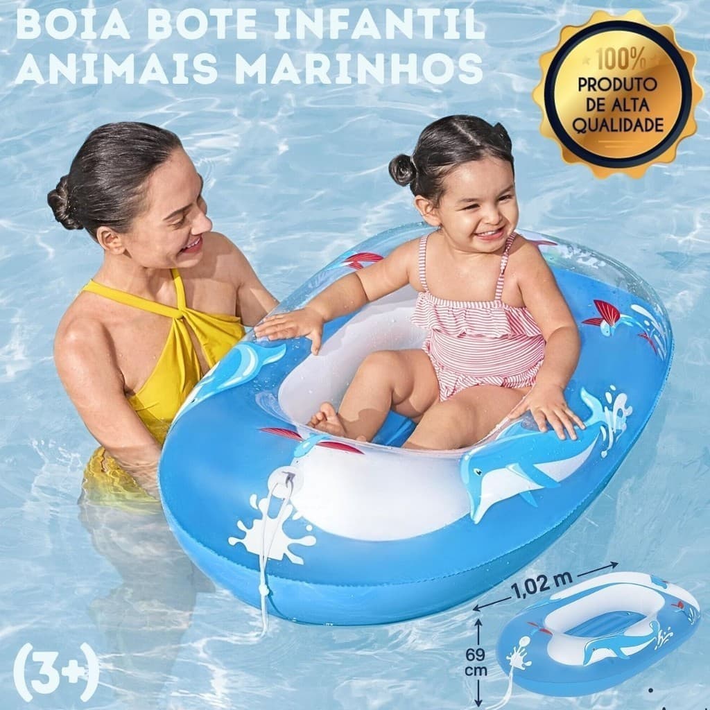Boia Bote Infantil Bestway 102cm | Animais Marinhos Golfinho | Assento Inflável Conforto | Piscina