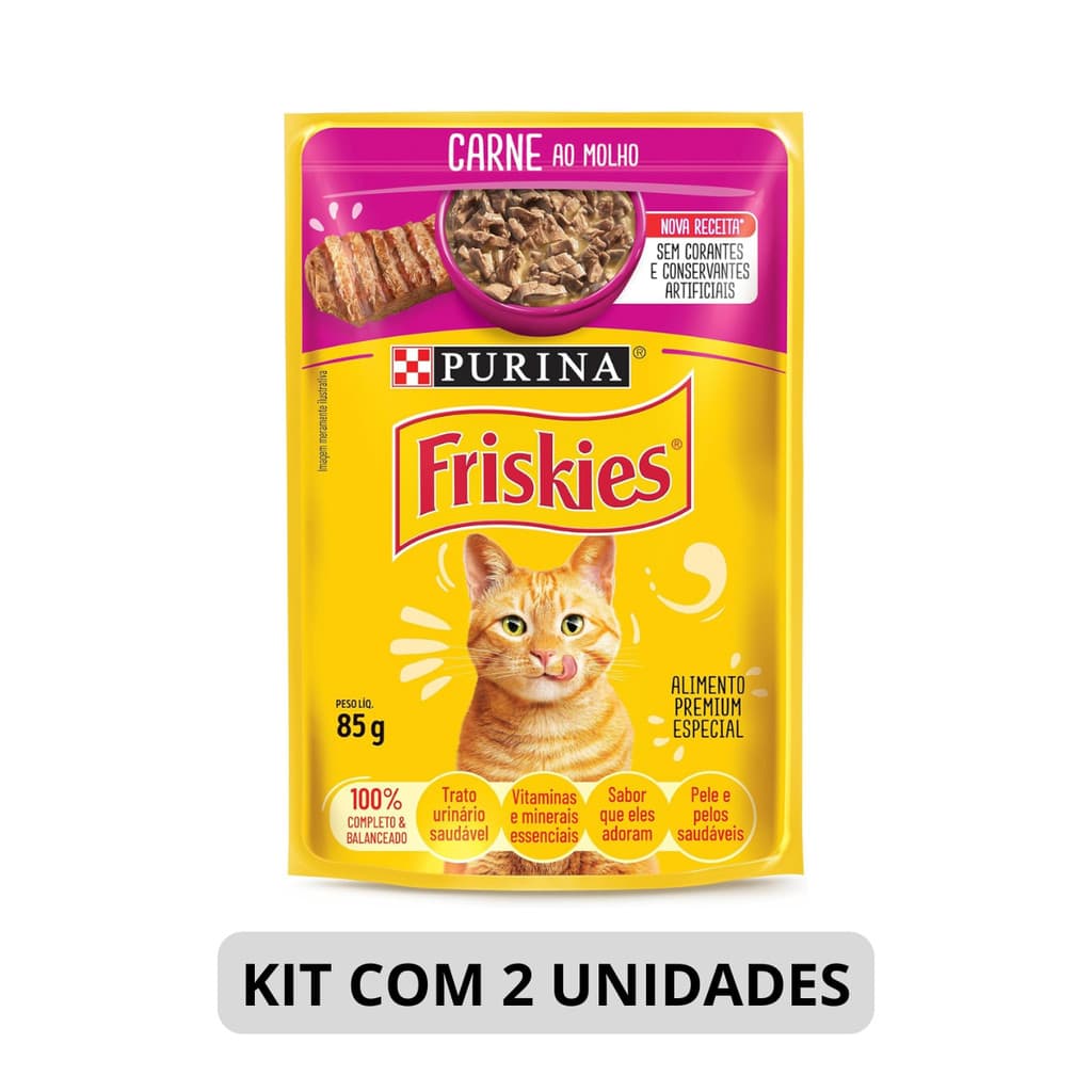 KIT 2 FRISKIES SACHÊ GATO ADULTO CARNE 85G