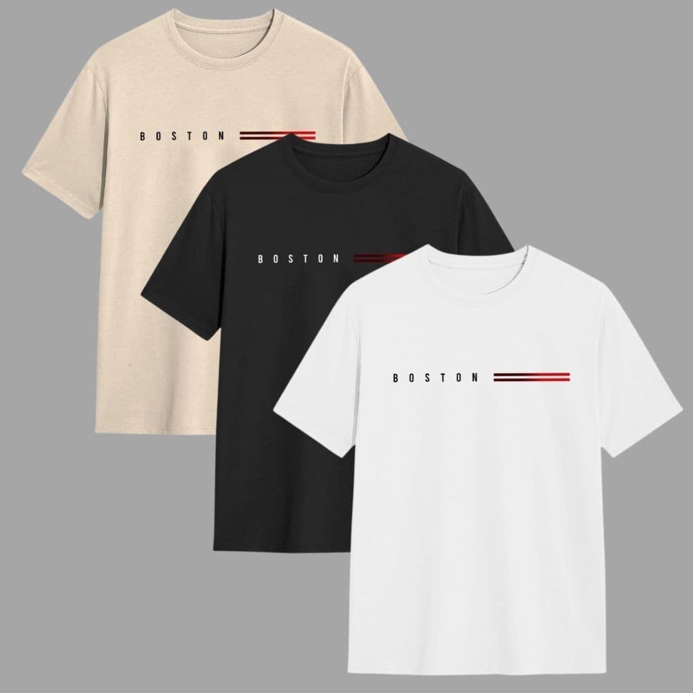 Kit 3 Camisetas Masculinas Boston Camisa Fio 30.1 Blusa 100% Algodão Gola Redonda Varias Cores