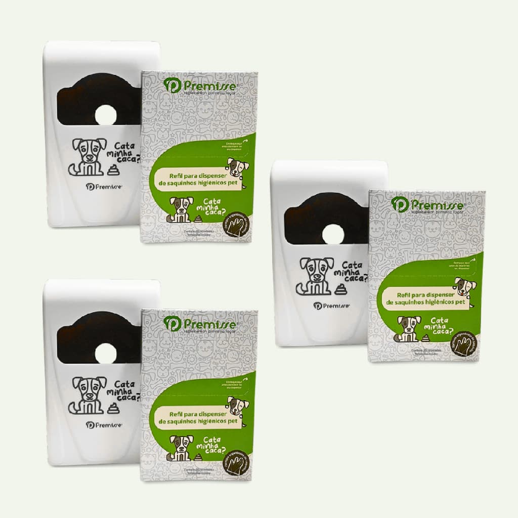 Kit 3 Dispenser Porta Saquinhos Coletor Higiênicos Pet Sacolinhas Cata Caca para Recolher Fezes Lixo Cachorro Gato Cães