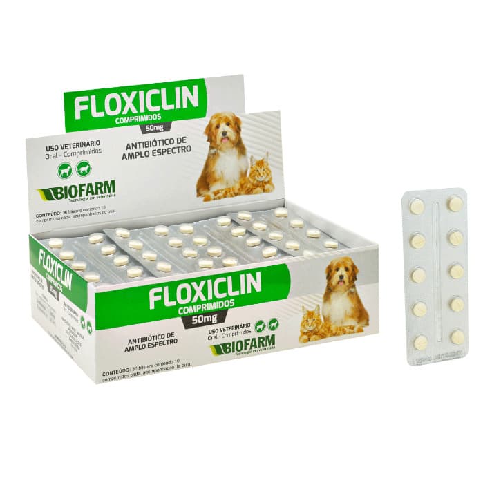 Antibiótico Floxiclin 50mg Cães Gatos 10 Comprimidos Biofarm Infecções, Diarreias, Gastrites, Otites