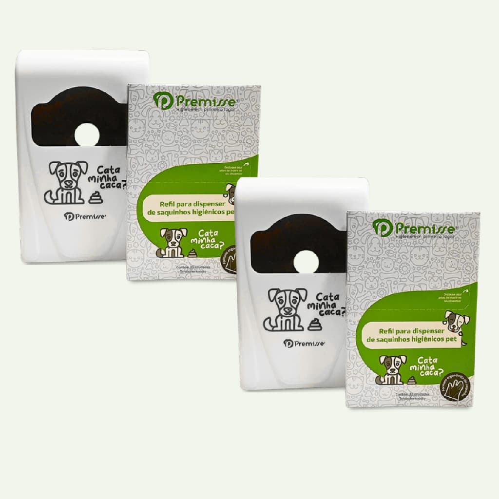 Kit 2 Suporte com Saquinhos Plástico Coletor Higiênico Pet Sacolinhas de Recolher Fezes Lixo Cachorro Gato Cães Passeio