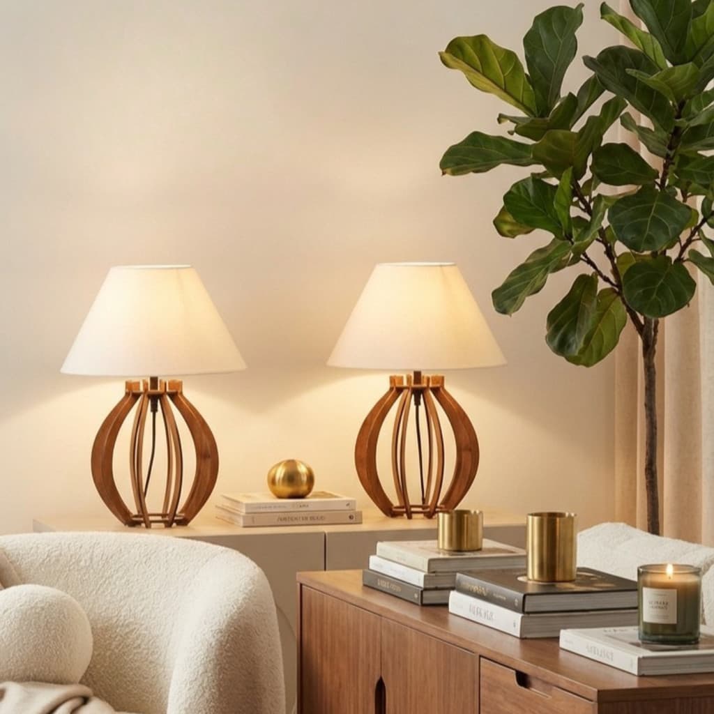 Abajur De Mesa Bolinha Marrom Madeira Quarto Sala Luminária Madeira Mdf Decorativo