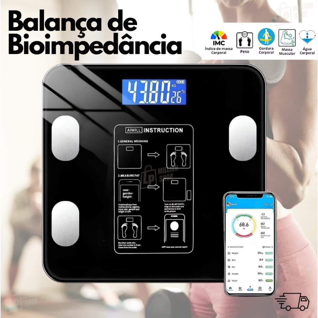 Balança Bioimpedância Digital Profissional via Bluethooth