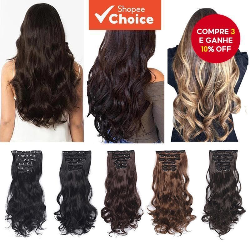 16 Clip Em Extensões De Cabelo Acessórios De Extensão Longo Cacheado Perucas Sintéticas