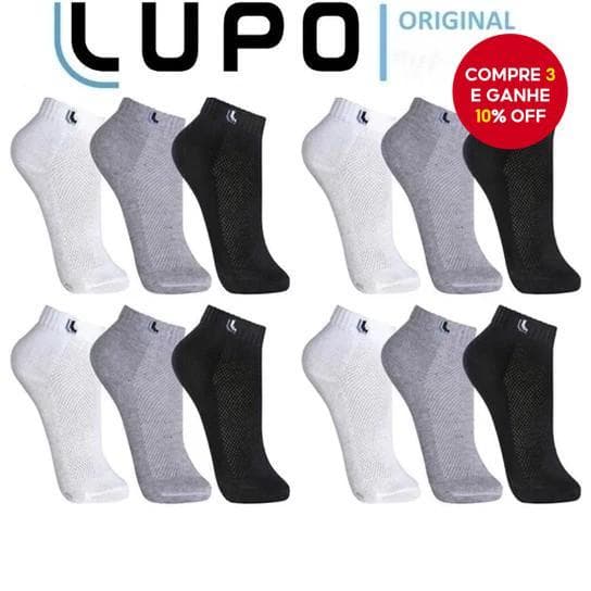 Kit 6 Pares De Meias De Algodão LUPO Para Homens E Mulheres – Corte Curto Confortável Preto \ Branco Cinza Meia