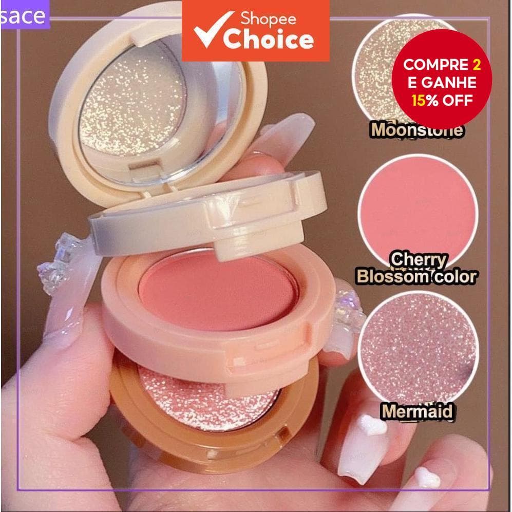 Paleta De Iluminador De Blush 3 Em 1 Pó Multifuncional De Três Camadas Perolado Sombra Brilhante