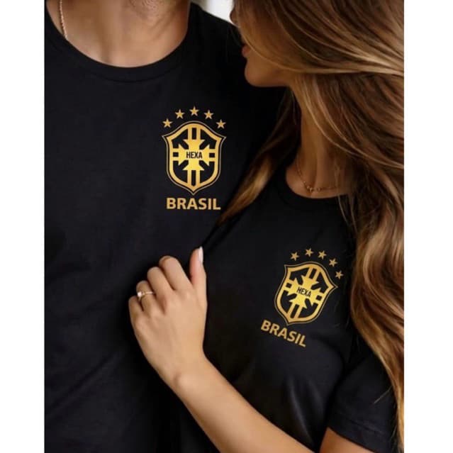 KIT 2 Camisa Casal personalizada de Time Foto Brasil Copa Camiseta Feminina Torcedora 100% Algodão Premium
