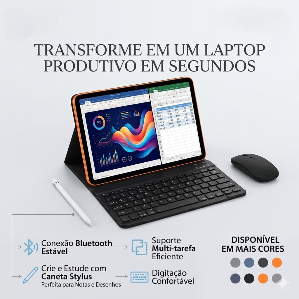 Tablet 10 Polegadas 256GB + Caneta Integrada + Teclado e Mouse Bluetooth Original Tela HD Incell