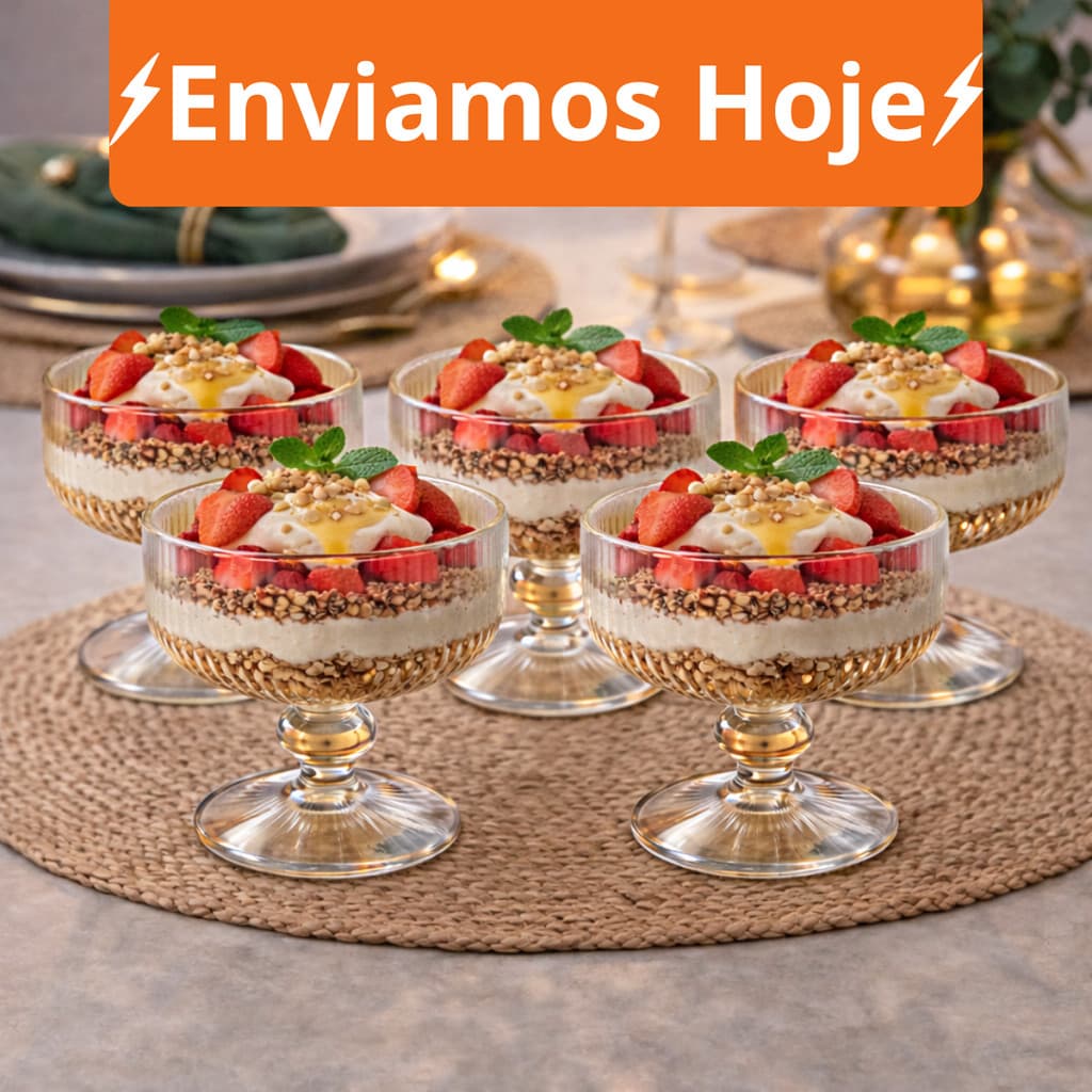 Jogo 2 a 12 Taça Sobremesa Vidro Sorvete Açai 320ml Canelado Luxo