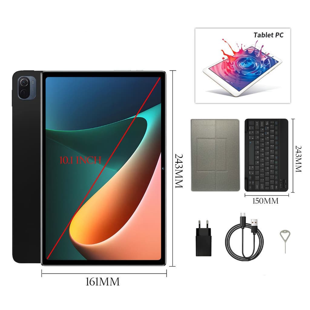 Tablet 10.1” HD + Teclado Bluetooth Capa 2 em 1 WiFi Android Tela Grande Alta Performance