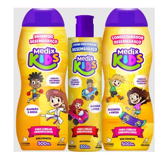 Kit Medix Kids Shampoo 500ml, Condicionador 500ml e Creme para Pentear 300ml - Desembaraço para Cabelos Infantis