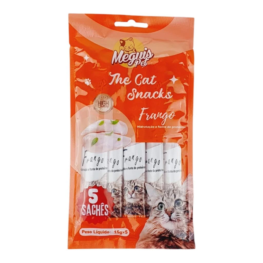 Sachê Cremoso Para Gatos Meguis Pet Sabor Frango 5un De 15g